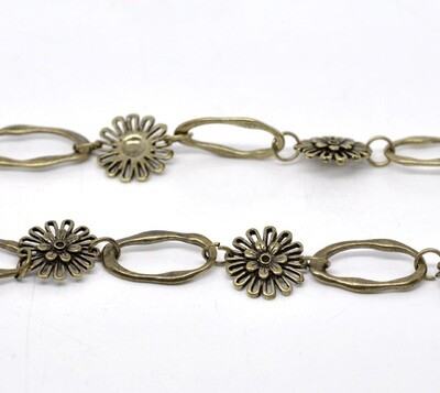 Bracelet chaînette fleurs 19 cm bronze