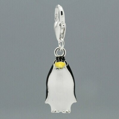 Pendentif breloque émaillée pingouin 3D monté sur mousqueton coeur