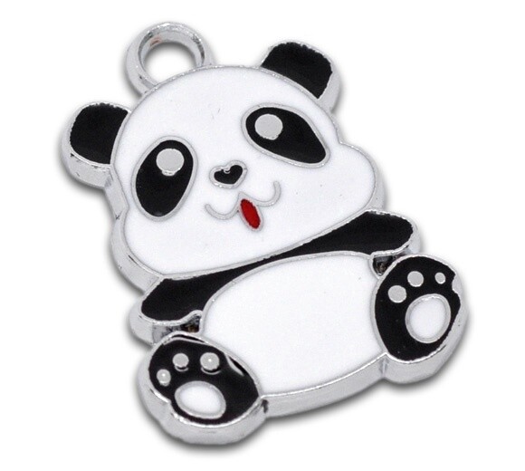 5 pendentifs breloques émaillés panda 27 x 20 mm