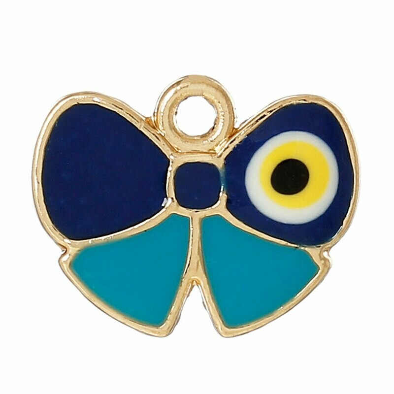2 pendentifs breloques dorés et  émaillés papillon 14 mm