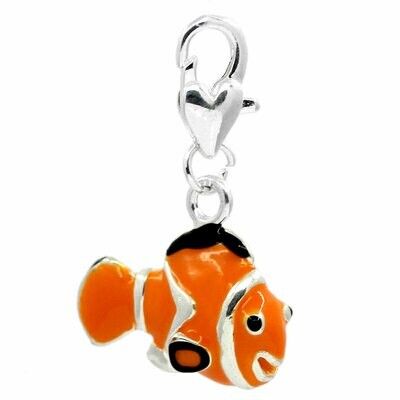 Pendentif breloque émaillée poisson Nemo 3D monté sur mousqueton coeur