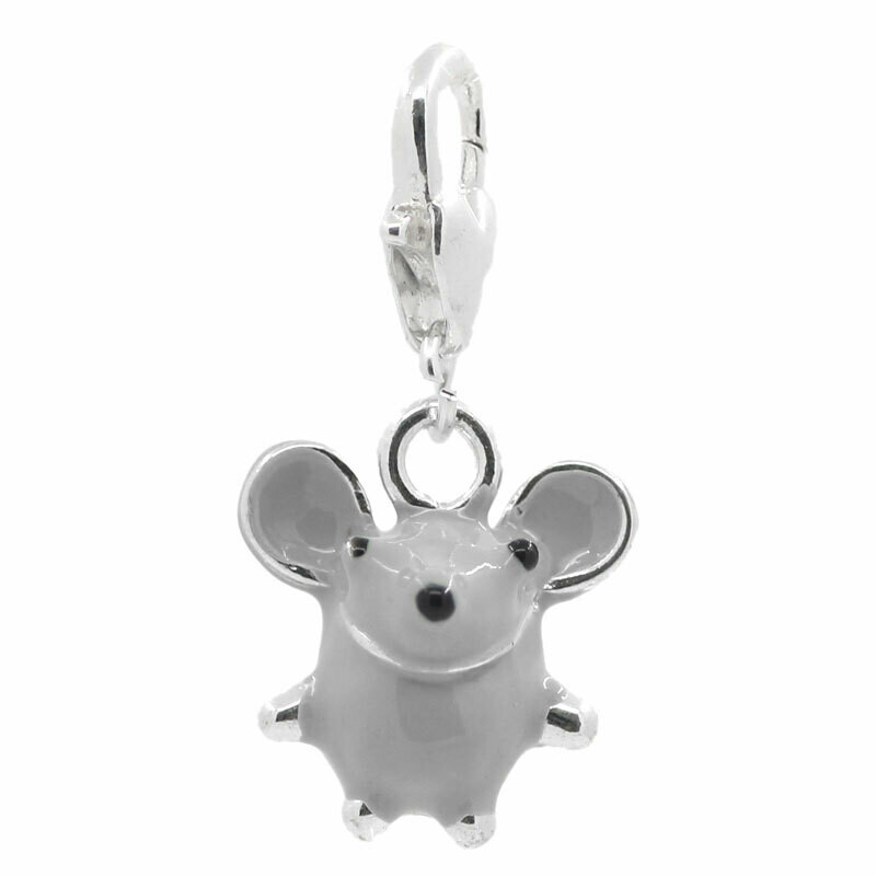 Pendentif breloque émaillée souris 3D monté sur mousqueton coeur