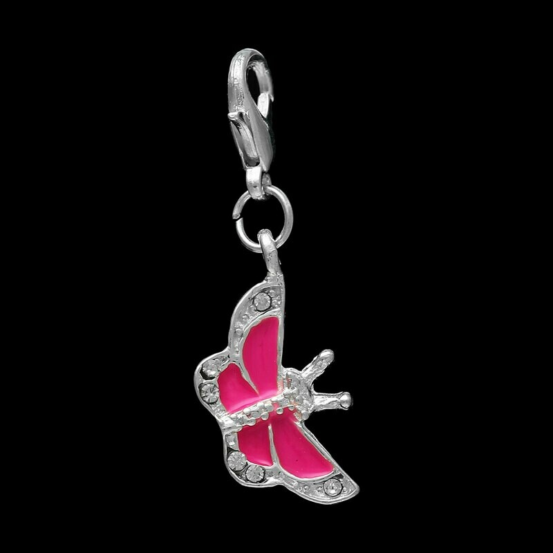 Pendentif breloque émaillée papillon monté sur mousqueton 35 x 12 mm
