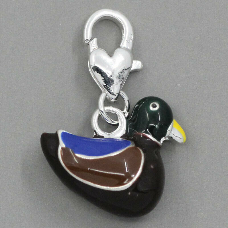 Pendentif breloque émaillée canard 3D monté sur mousqueton coeur