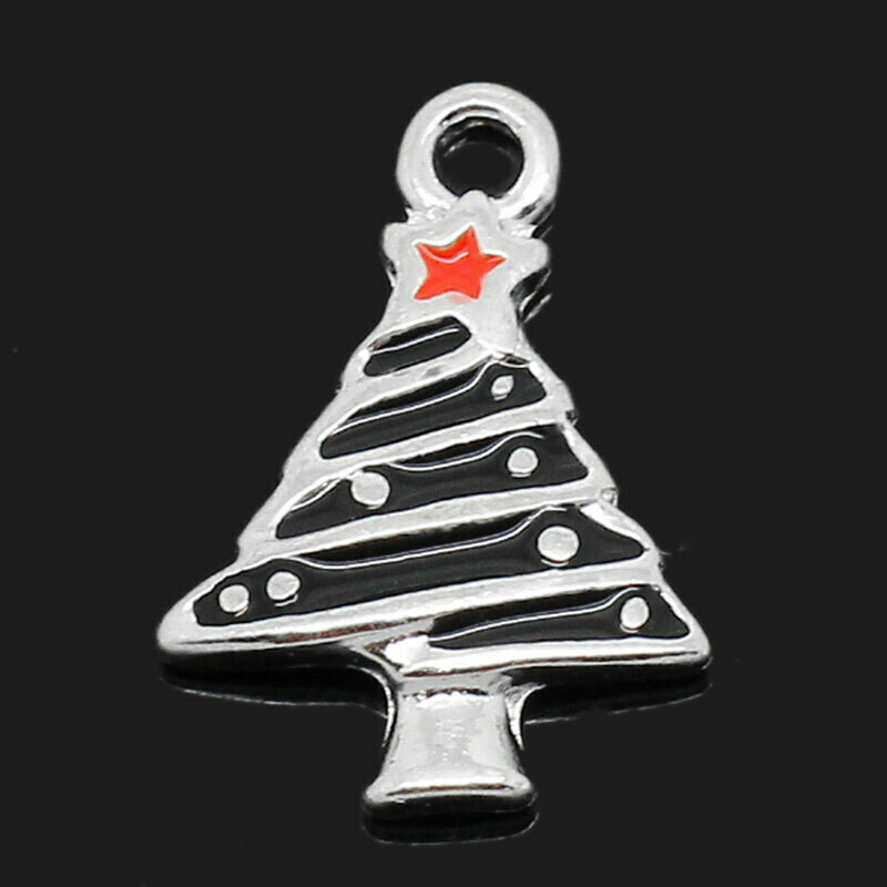 2 pendentifs breloques sapin de Noël 19 x 13 mm