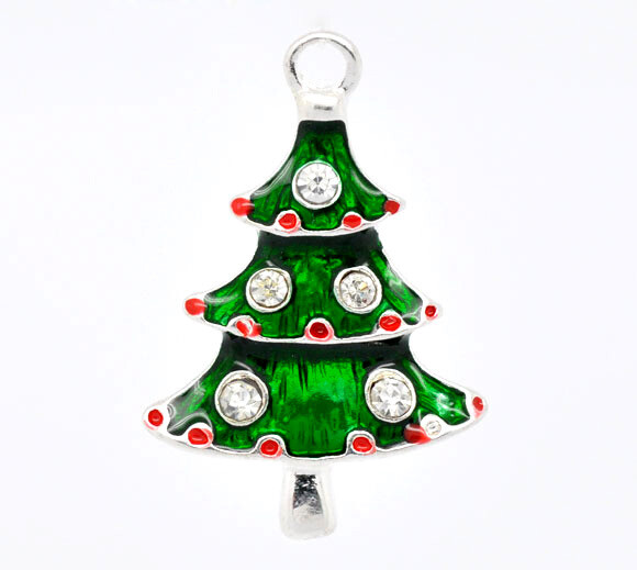 Pendentif sapin émaillé et strass 1,7 x 2,6 cm