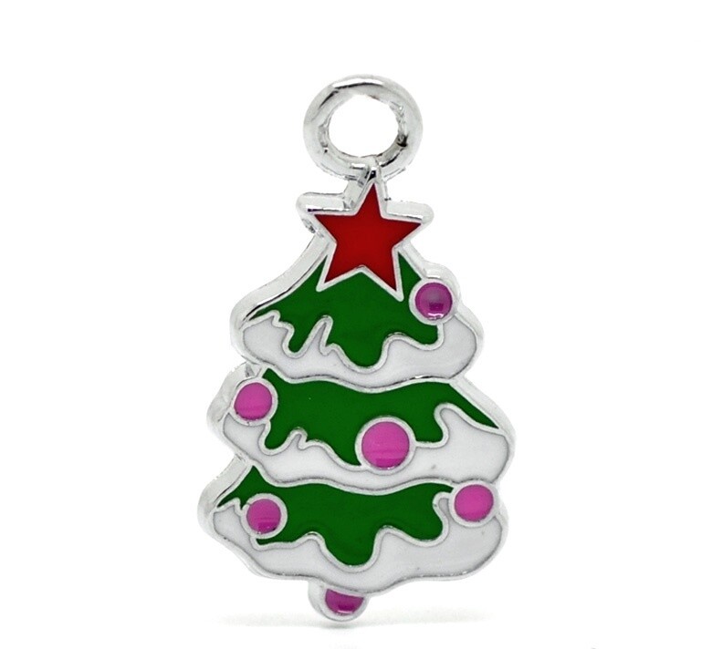 2 pendentifs breloques sapin de Noël 26 x 15 mm