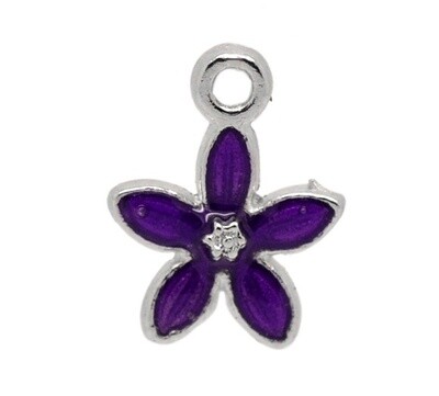 2 pendentifs breloques émaillés fleur violette 11 x 14 mm