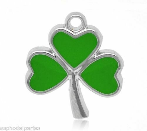 2 pendentifs breloques émaillées trèfle 20 x 18 mm