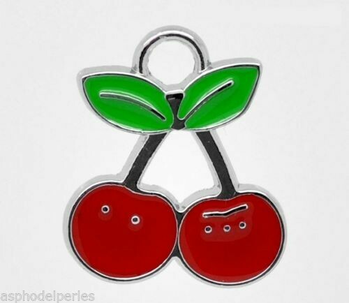 2 pendentifs breloques émaillées cerises 19 x 17 mm
