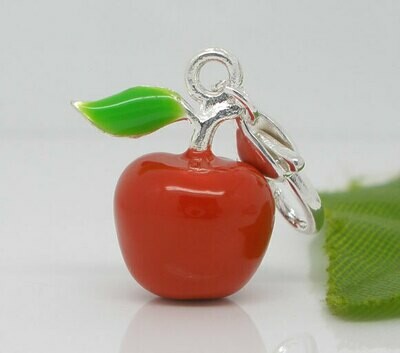 Pendentif breloque émaillée pomme 3D 32 x 15 mm monté sur mousqueton coeur