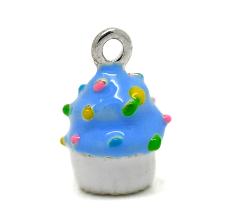 Pendentif breloque émaillée cupcake bleu 3D 16 x 10 mm