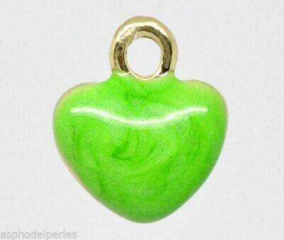 4 pendentifs breloques émaillés coeur 3D vert 11 x 9,5 mm