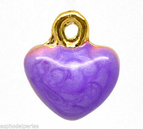 4 pendentifs breloques émaillés coeur violet 3D  11 x 9,5 mm