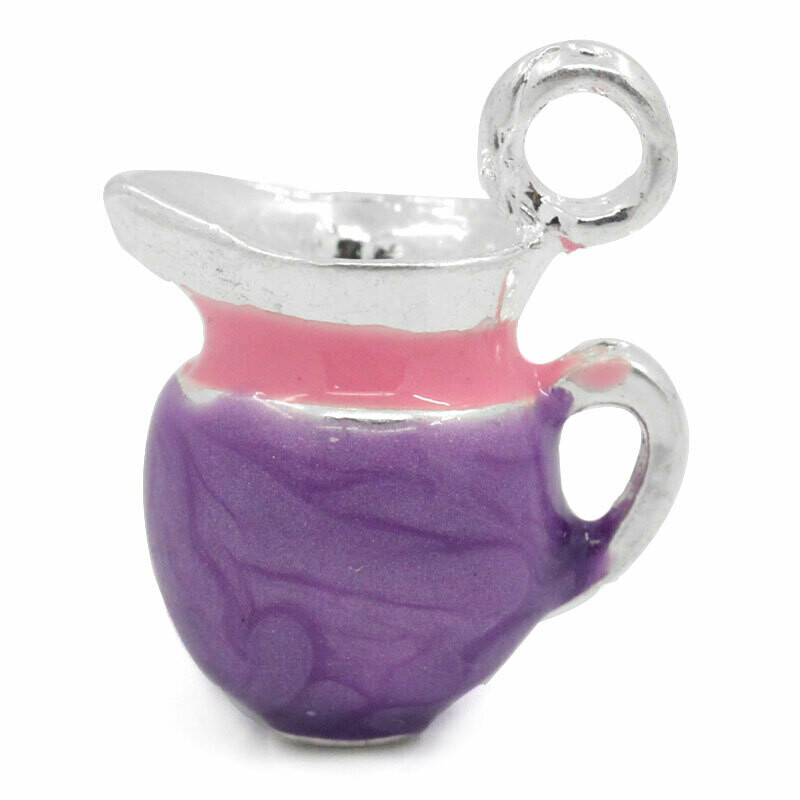 Pendentif breloque émaillée cruche violette et rose 3D 19 x 14 mm