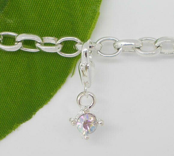 Pendentif breloque argentée strass monté sur mousqueton coeur