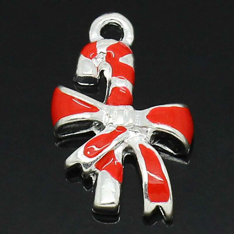2 pendentifs breloques cane en sucre de Noël 18 x 12 mm