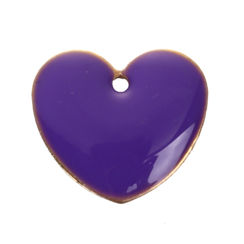 Breloque sequin émaillée double face coeur violet 16 x 16 mm