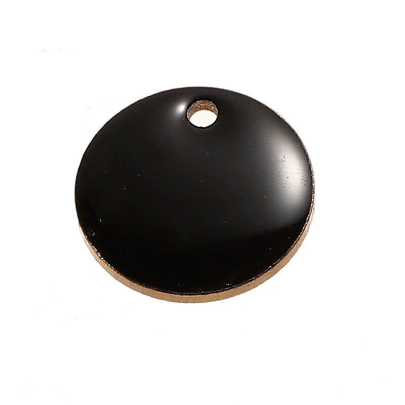Breloque sequin émaillée double face rond noir 16 mm