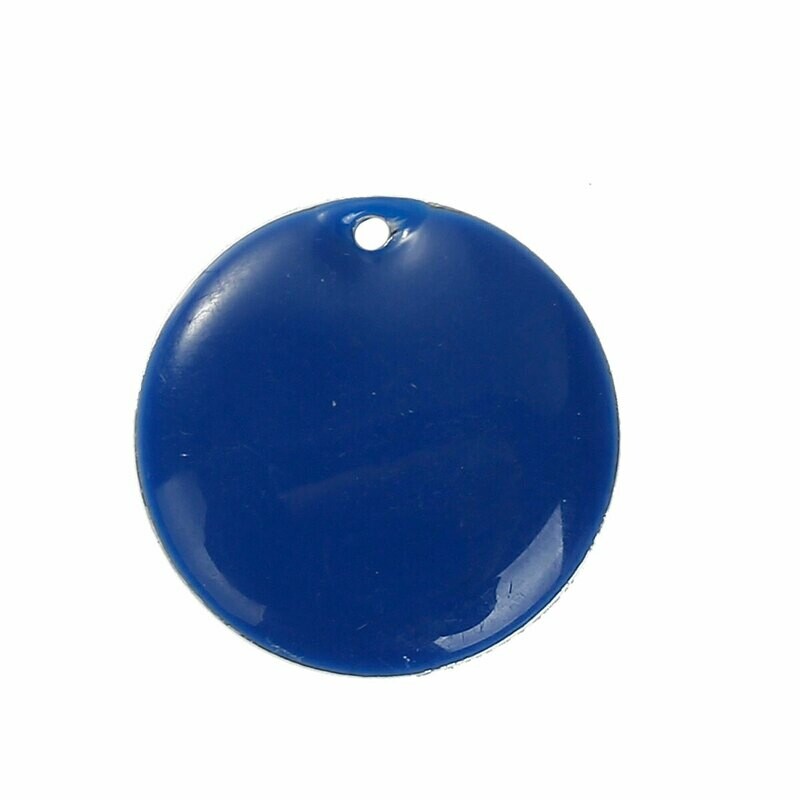 Breloque sequin émaillée double face rond saphir 20 mm