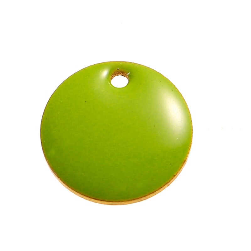 Breloque sequin émaillée double face rond vert 12 mm
