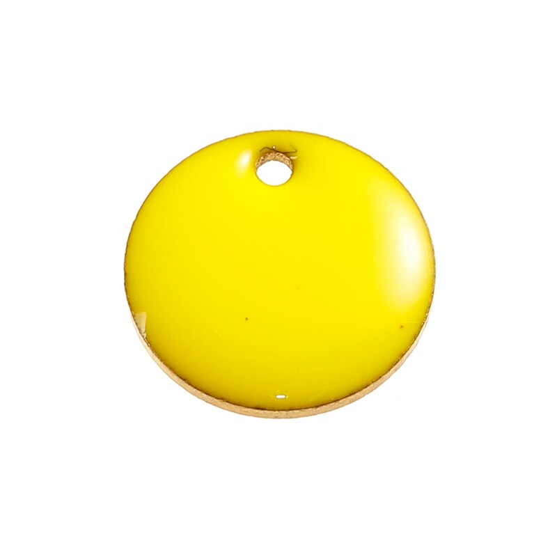 2 breloques sequin émaillée double face rond jaune 12 mm