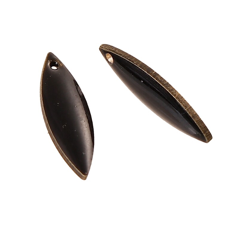 Breloque sequin émaillée double face navette noir 16 x 5 mm