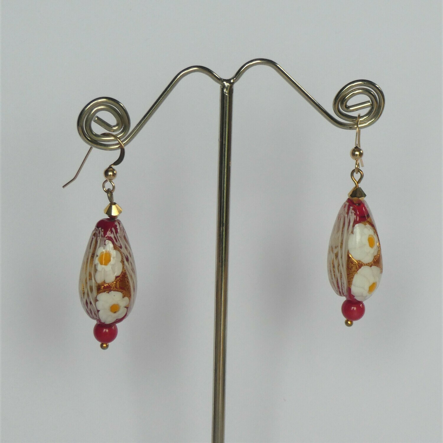 Paire de boucles d'oreilles rouge Murano