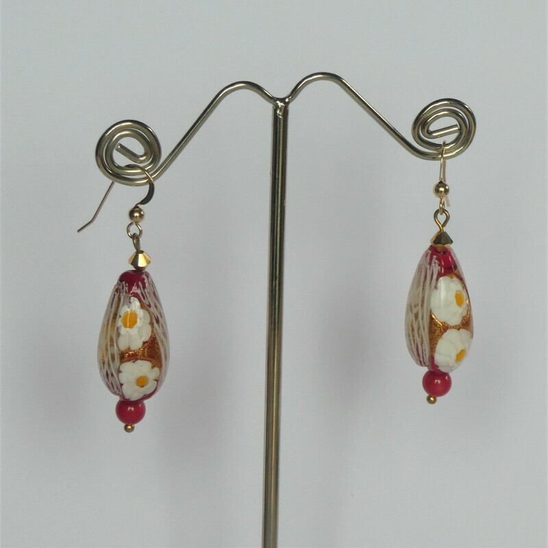 Paire de boucles d'oreilles rouge Murano