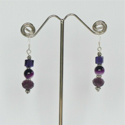 Boucles d'oreilles 3 perles violettes