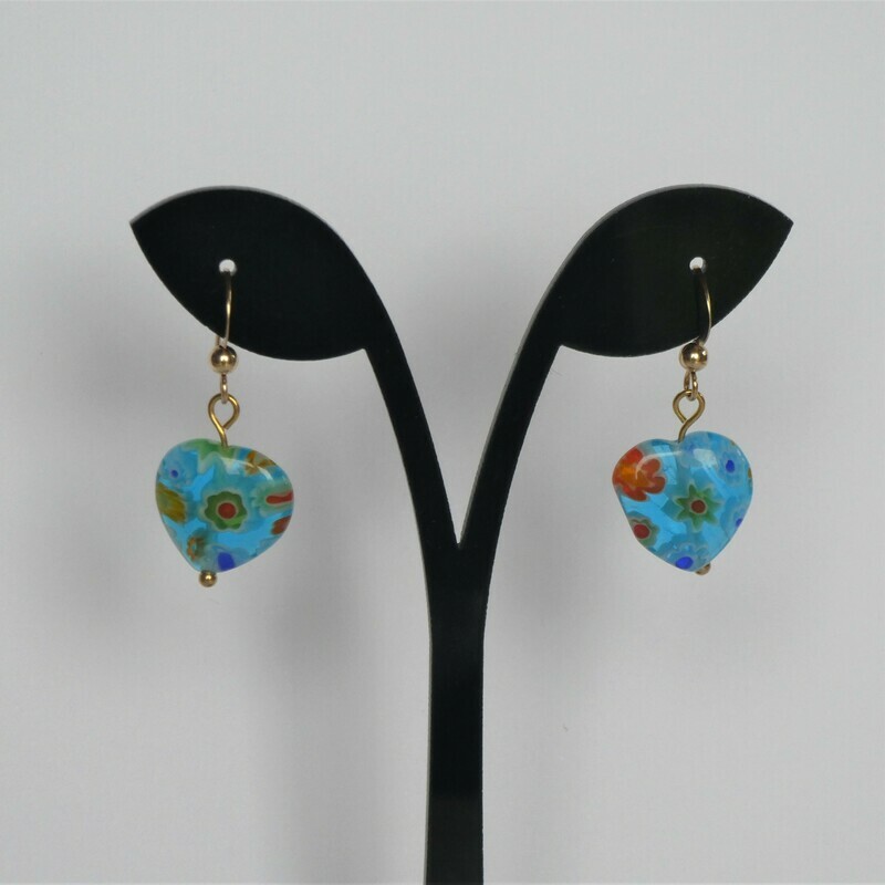 Boucles d'oreilles coeur bleu millefiori