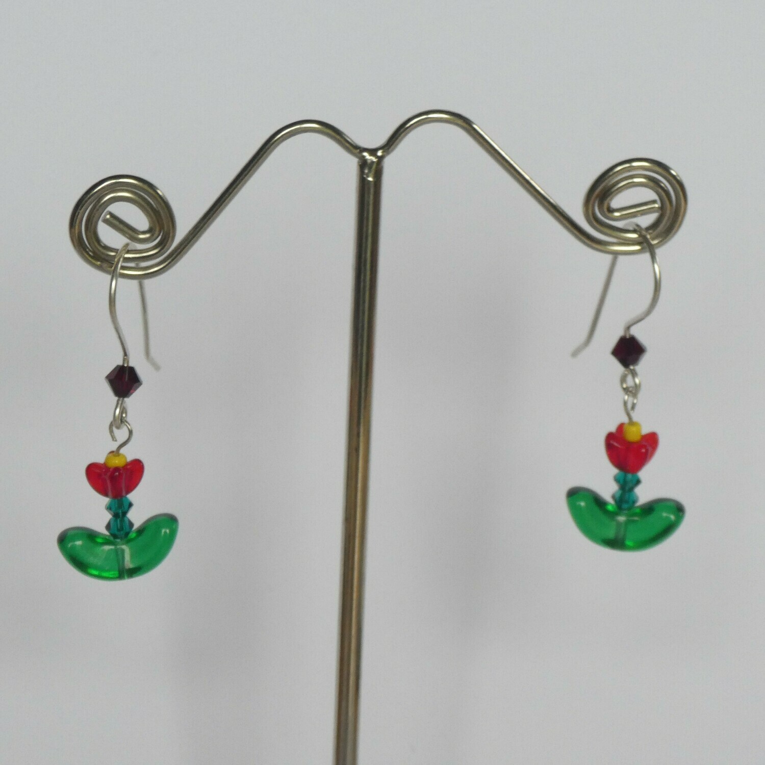 Boucles d'oreilles fleurs rouges