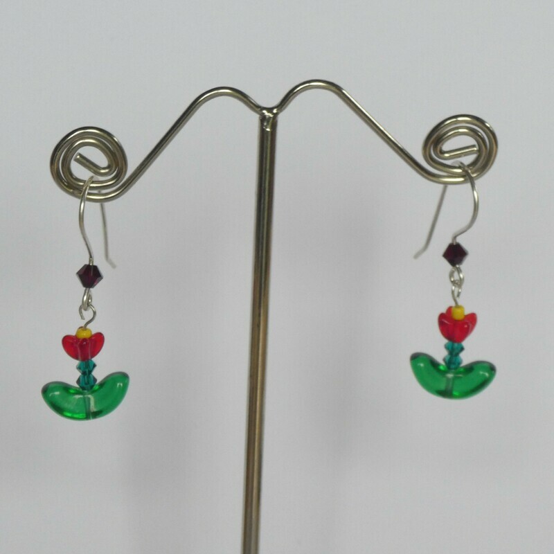 Boucles d'oreilles fleurs rouges