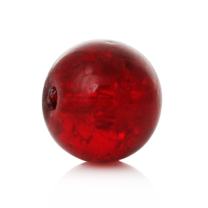 15 perles en verre craquelé rouge  8 mm