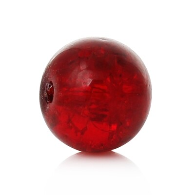 15 perles en verre craquelé rouge 8 mm
