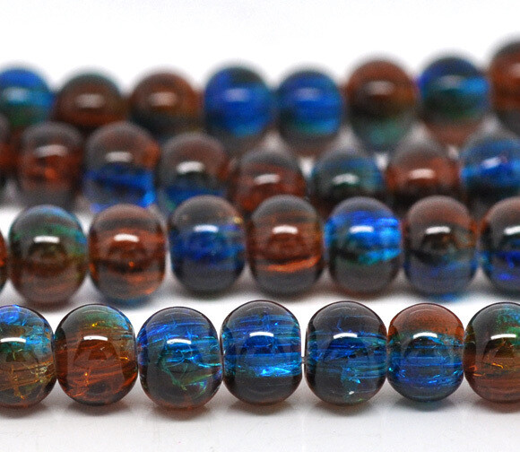 20 perles en verre craquelé 6 mm transparent  rouge et bleu