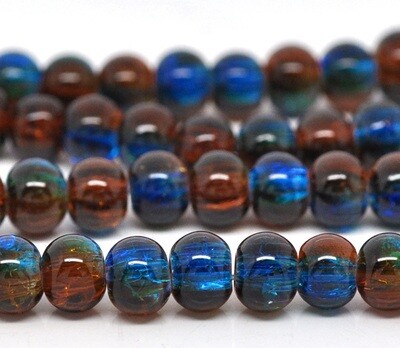 20 perles en verre craquelé 6 mm transparent rouge et bleu