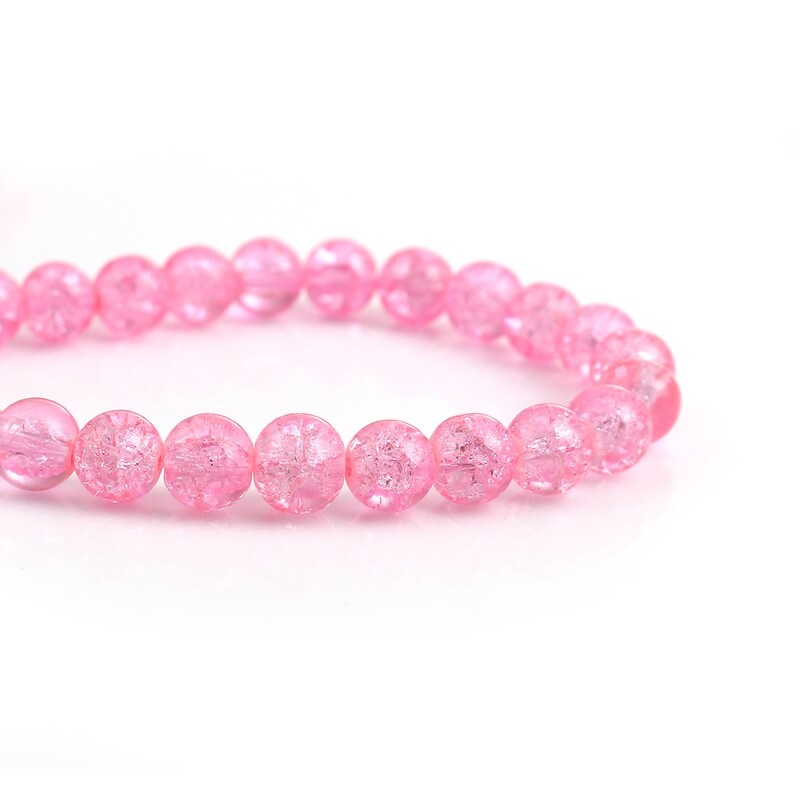 20 perles en verre craquelé 8 mm transparent  rose