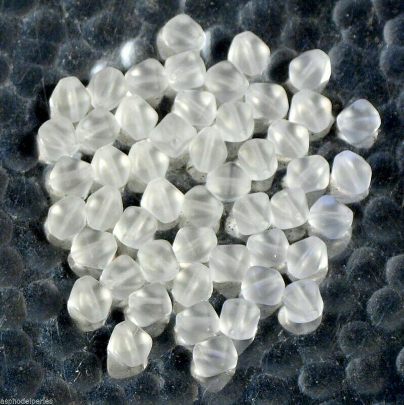 25 perles bicones double pyramide blanc givré  6 mm
