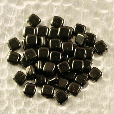 25 perles Tile Beads à 2 trous en verre de Bohème 6 mm jet noir opaque brillant