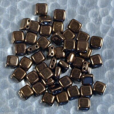 25 perles Tile Beads à 2 trous en verre de Bohème 6 mm bronze foncé