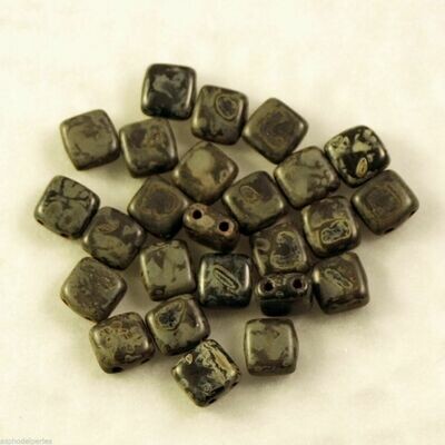 25 perles Tile Beads à 2 trous en verre de Bohème 6 mm jet mat Picasso