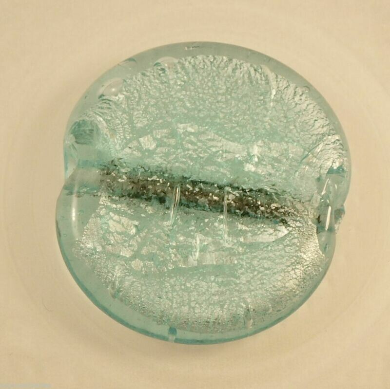 Perle de verre indienne ronde et plate feuille d'argent foiled turquoise 35mm
