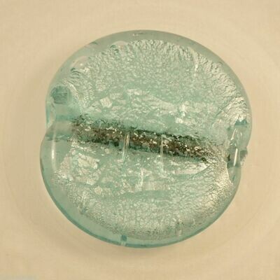 Perle de verre indienne ronde et plate feuille d'argent foiled turquoise 35mm