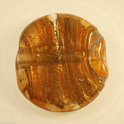 Perle de verre indienne ronde et plate feuille d'argent foiled orange 35mm