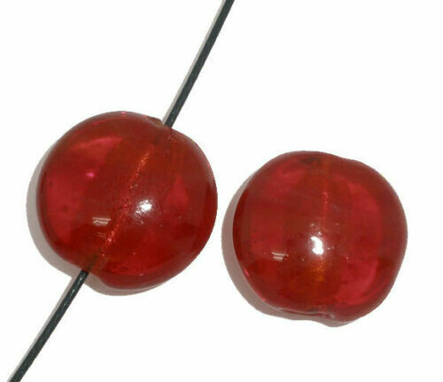 4 perles rondes et plates feuille d'argent foiled 20 mm rouge