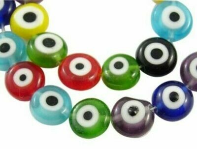 10 perles rondes plates à oeil 8 x 4 mm Couleurs variées