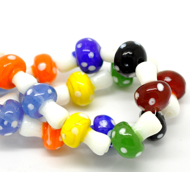 Perle champignon en verre 21 X 15 mm ORANGE