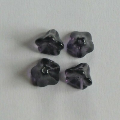 4 perles fleur trompette en verre 8x13mm violet