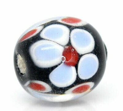 3 perles rondes en verre fleur sur fond noir 13 x 12 mm
